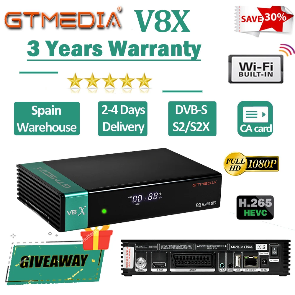 

Спутниковый ресивер GTMEDIA V8X, H.265, DVB-S2 T2, встроенный Wi-Fi, обновление ТВ-приставки V8 Nova со склада ES/PL, нет приложения