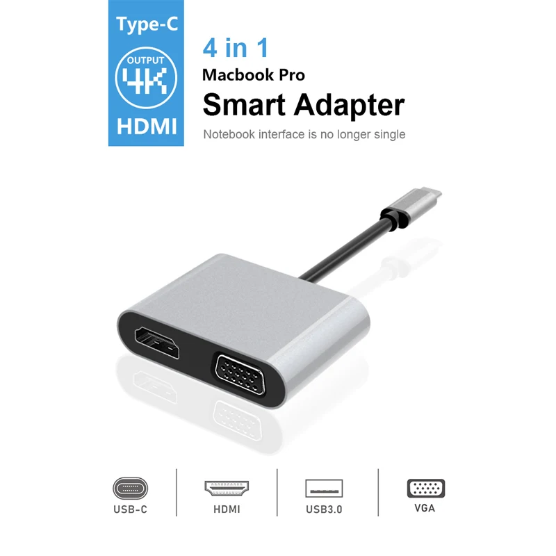 DeepFox 4 в 1 Usb 3 Тип C к Hdmi Vga Dvi 0 выход удлинитель 4K 1080P 3D видео конвертер для Macbook