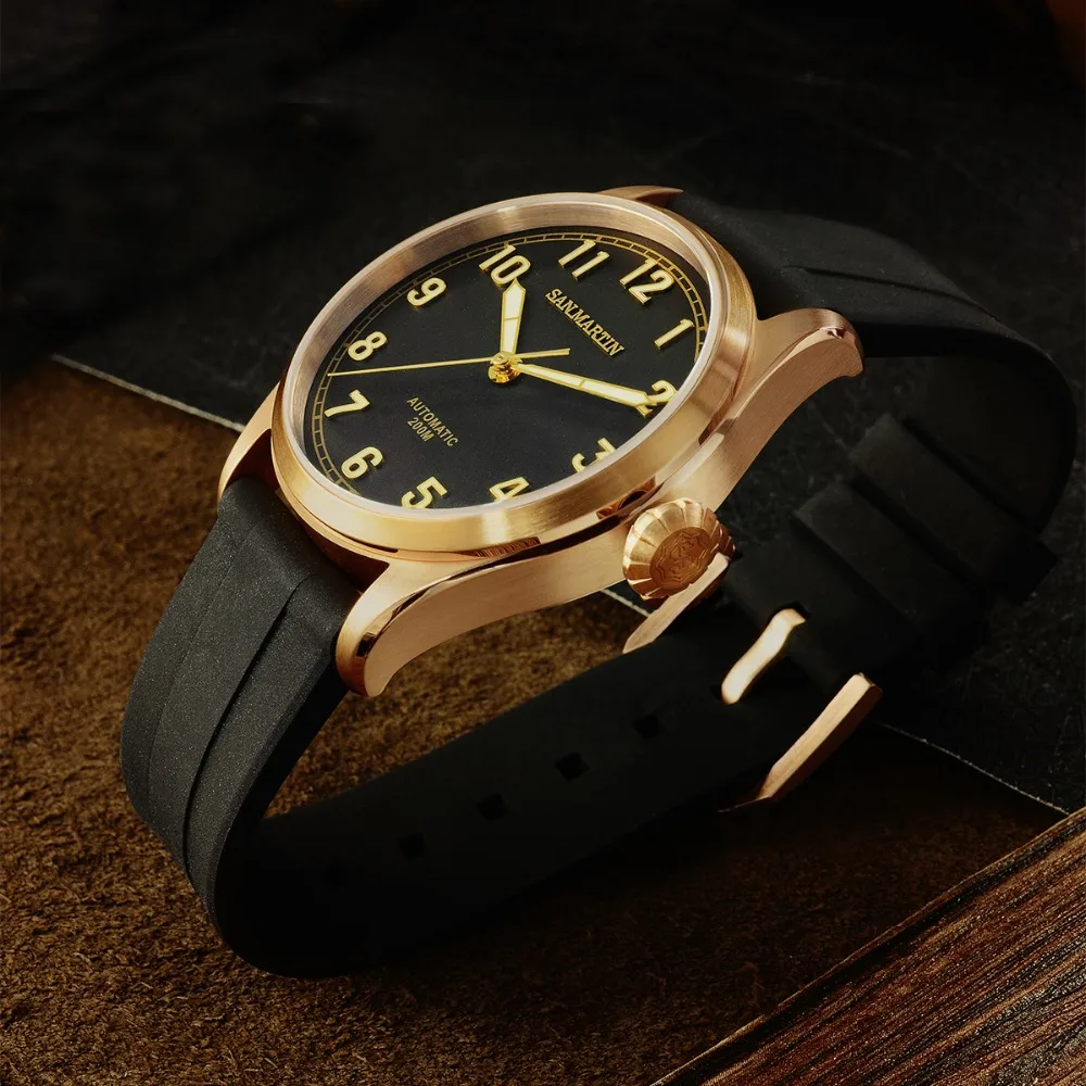 San Martin SN043 новые мужские автоматические часы модные бронзовые часы для дайвинга 300 м водонепроницаемые сапфировые Автоматические наручные часы для пилотов