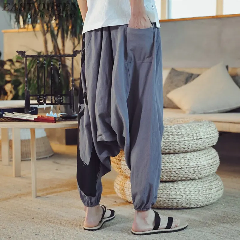 Шаровары в китайском стиле винтажные свободные штаны с перекрестными полосками