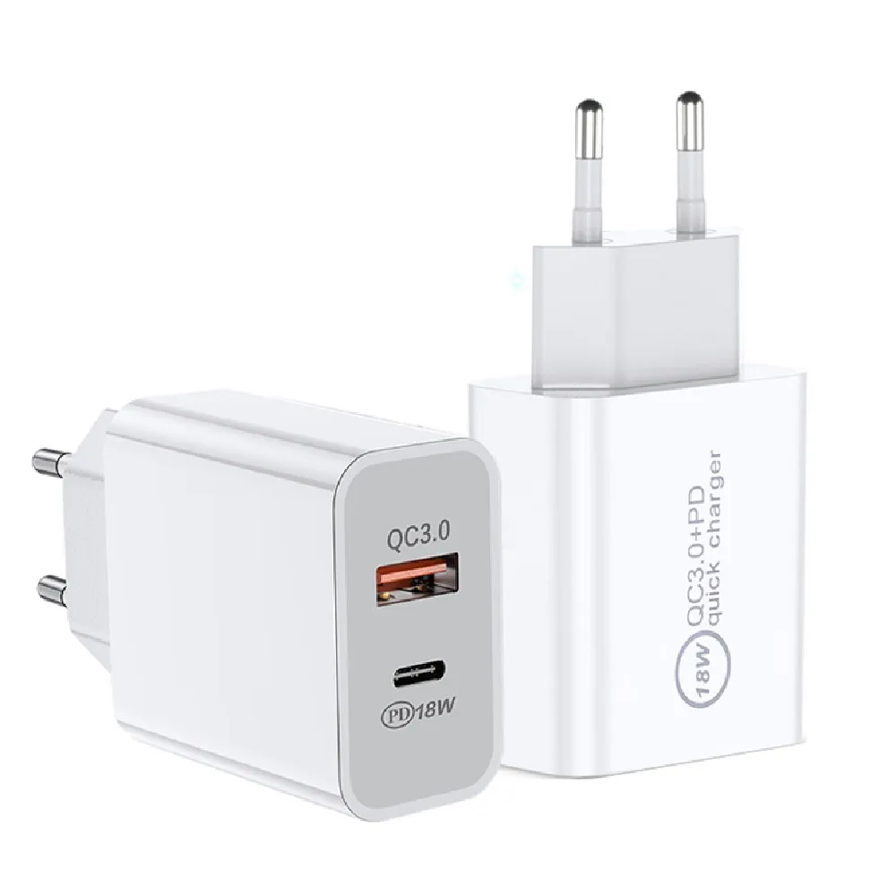 

Mobile Phone Charging QC 3.0 USB Charger 18W Dual PD Charger Quick Charge For iPhone12 Samsung Xiaomi Huawei