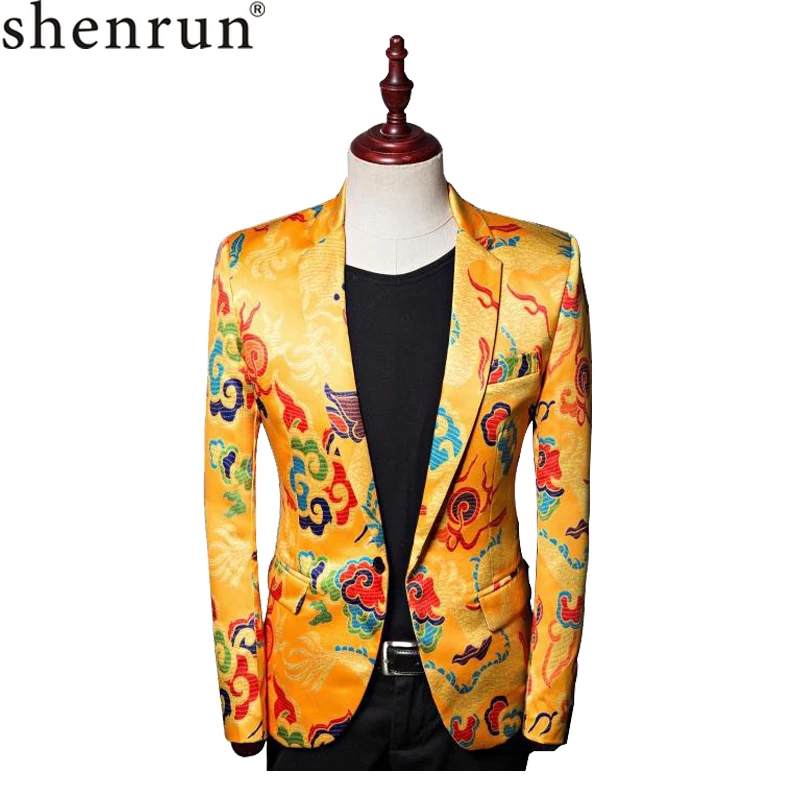 Мужской модный золотистый Блейзер Shenrun куртка с китайским драконом мужской