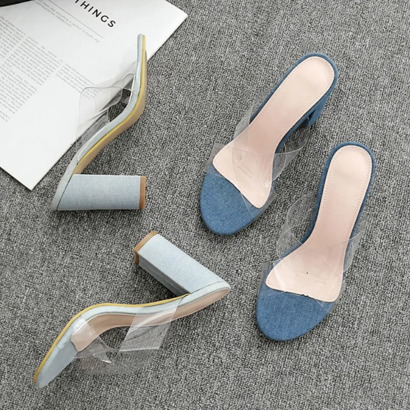 Новинка 2020 года Летние шлепанцы из джинсовой ткани Женские синие джинсовые