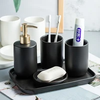 Nordic 4 Pieces/Set Bathroom Wash Set Ceramic Simple Black Toothbrush Holder Lotion Bottle Soap Dish Set Bathroom Accessories