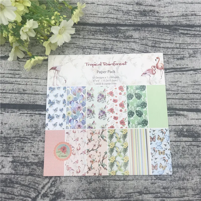12pc 6&quotX6&quotThe Flamingo Flower Garden patterned paper Scrapbooking pack handmade craft Background pad | Дом и сад