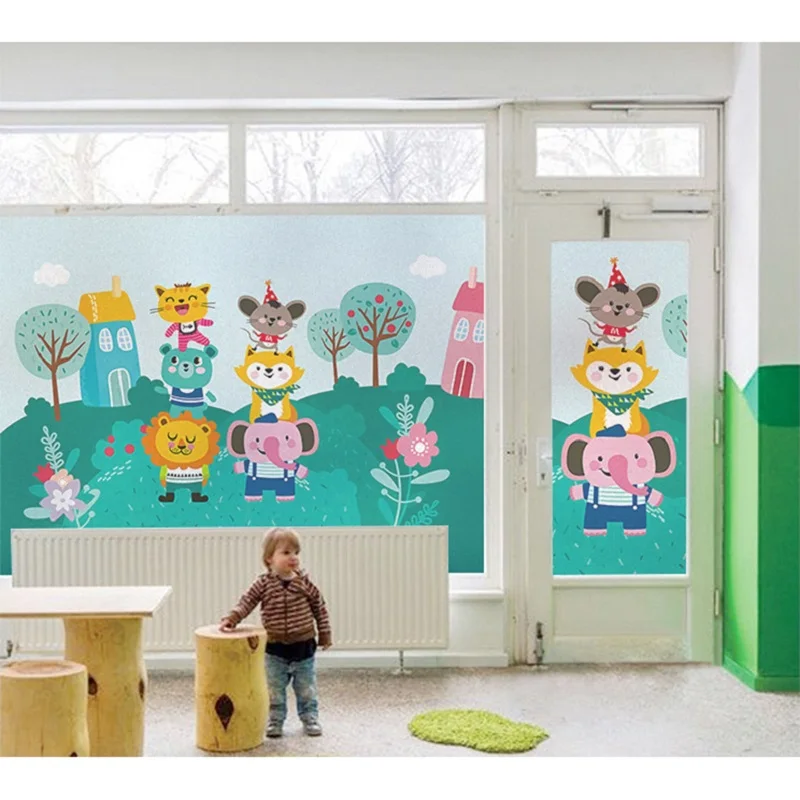 

Custom Size Electrostatic Window Film Cartoon Decorative Private Frosted Tint-Foil For Home Office Kindergarten Store 70cmx100cm