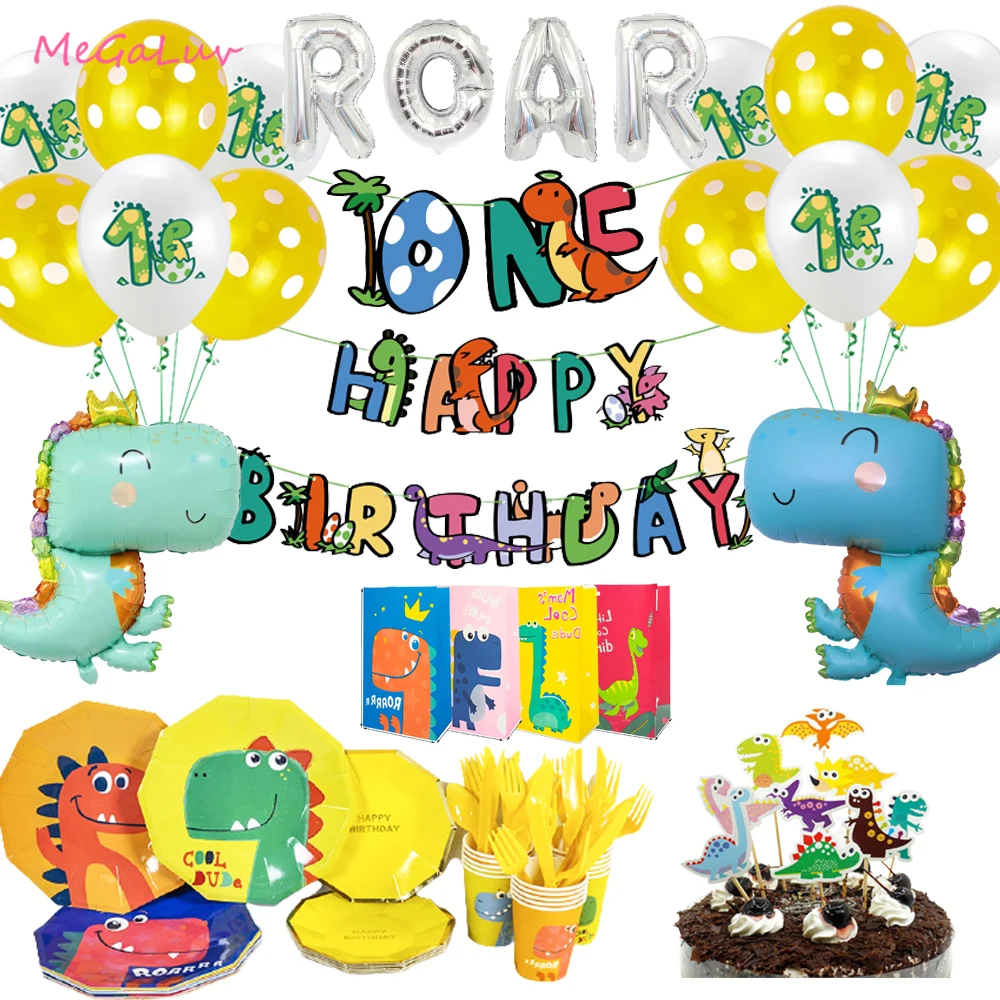 

Dinosaur Theme Disposable Cutlery Napkin Cup Ballon Safari Jungle Party Kids Happy Birthday Party Banner Decoration Baby Shower