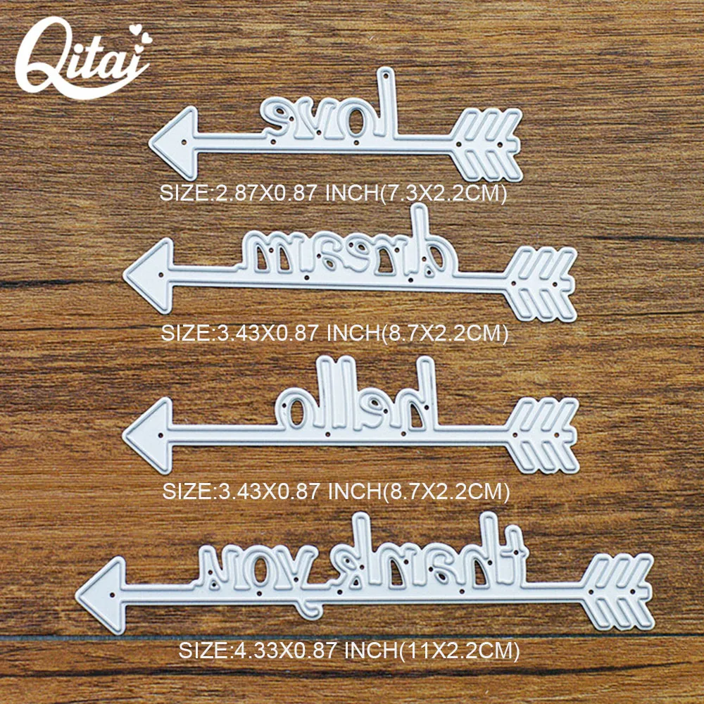 QITAI Hearts and Arrows Metal cutting dies words Love/Hello/Dream/Thank you DIY Scrapbooking card craft Creative Decoration D202|Вырубные