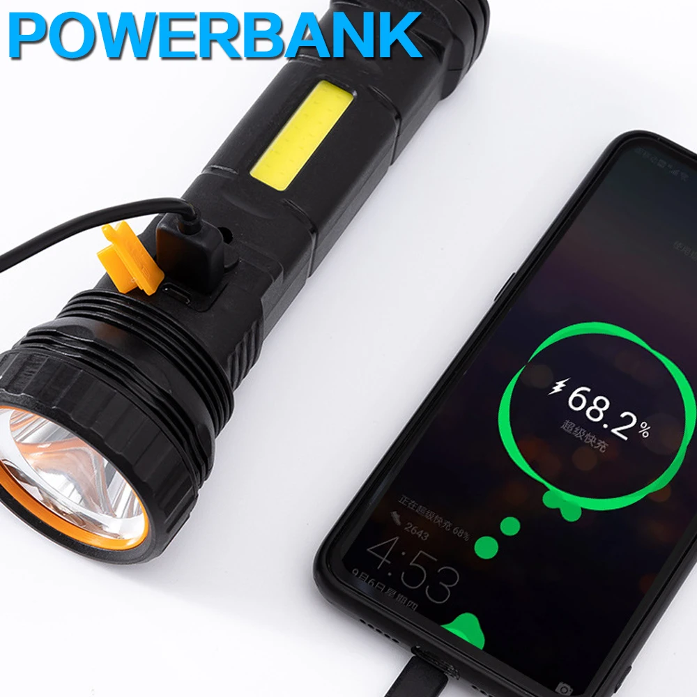 Суперъяркий светодиодный фонарик с солнечной батареей/USB-зарядкой портативный