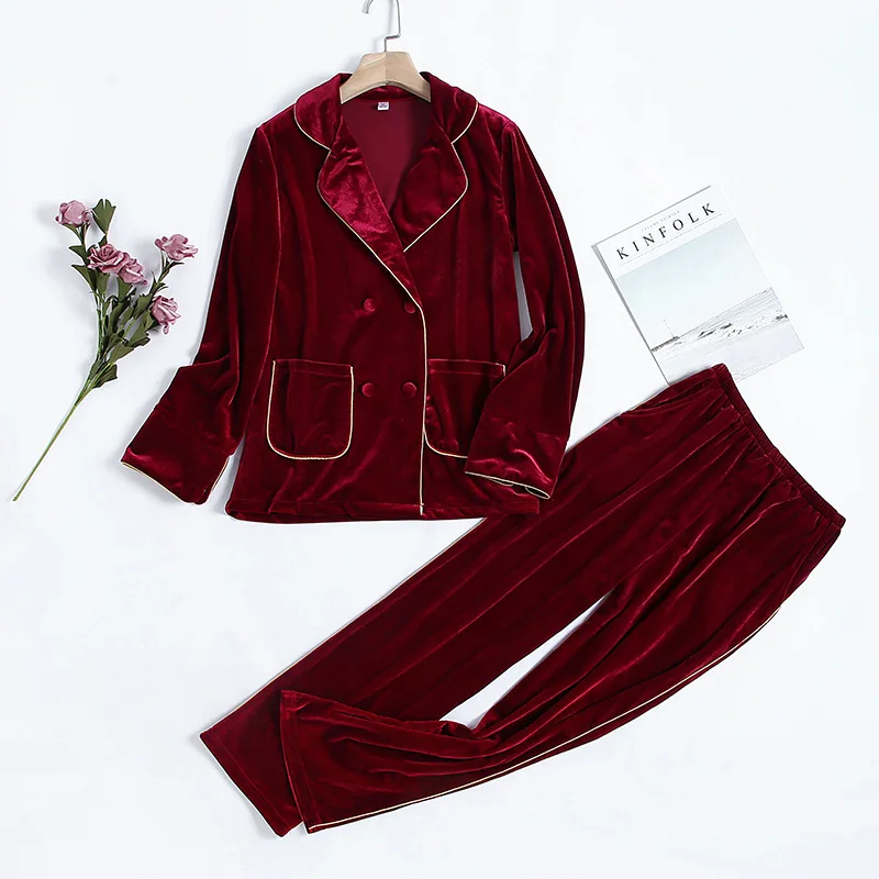 

Autumn Winter New Velour Homewear Sleep Set Intimate Lingerie Pink Nightwear Novelty Women Pyjamas Suit New Home Clothing