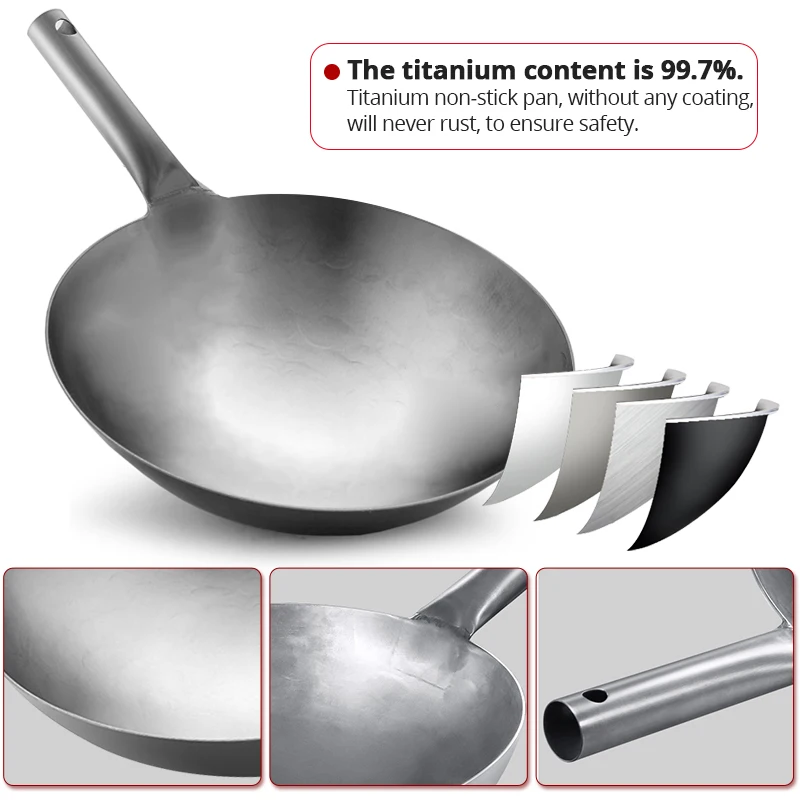 Чистый титан вок для жарки антипригарная сковорода без покрытия кухонная