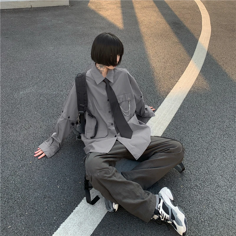 

Shirt Women's Spring Korean Style Ins Hong Kong Style Design Sense Workwear Long Sleeve Shirt Hong Kong Style Loose BF Retro Top
