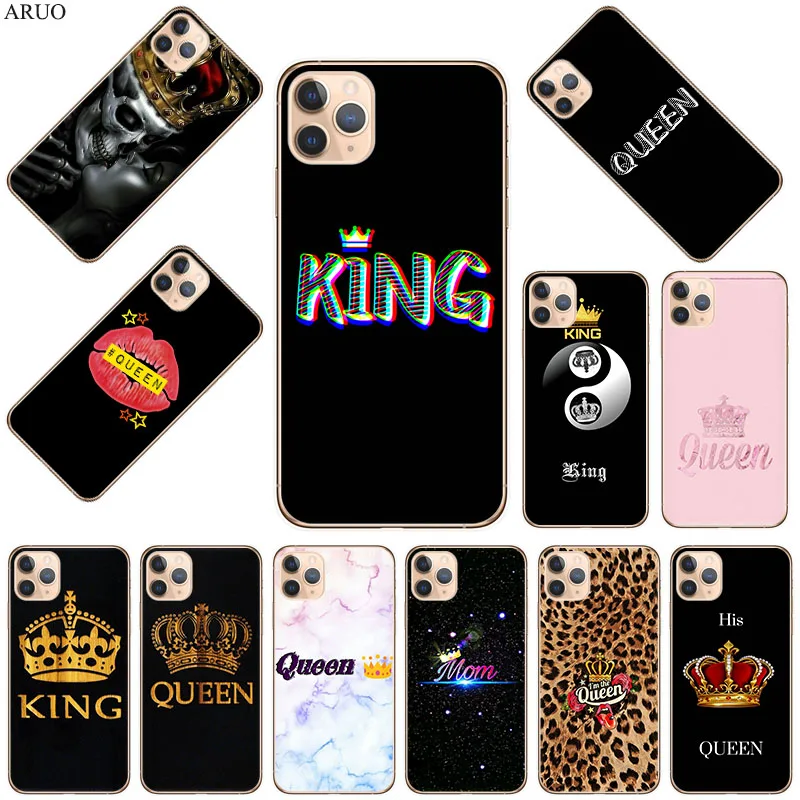 Чехол для Телефона iphone 12 11 Pro XS MAX 7 8 6 6s Plus X XR 5S SE2020 12mini King Queen пара прозрачная Мягкая