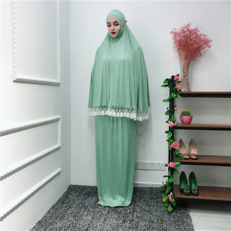 Мусульманский комплект из двух предметов, женский топ и юбка для молитв, платье для поклонения рамадану, кружевная большая юбка-макси, кафта... от AliExpress WW