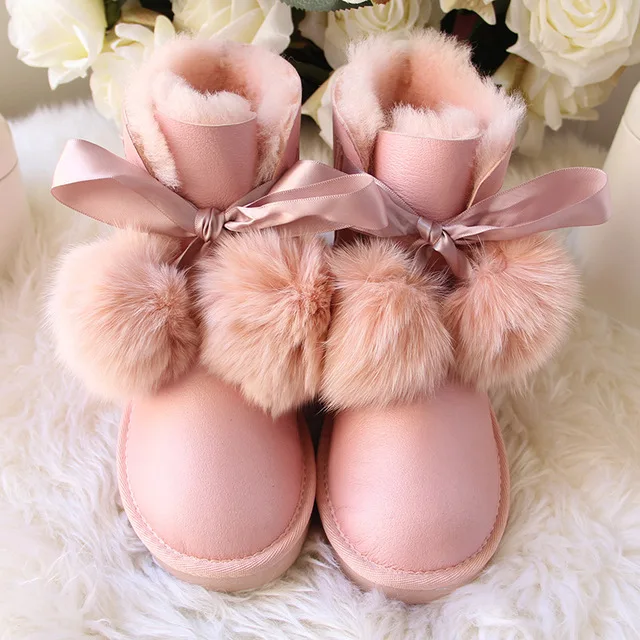 Pink as pic Женские зимние ботинки из натуральной овечьей шерсти; женские теплые зимние ботинки; брендовые ботинки из натуральной овечьей кожи; зимние ботинки для женщин - Цвет: Pink as pic