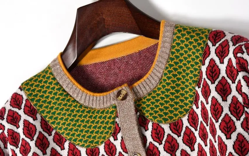 Женский кардиган с длинными рукавами Осенний вязаный листьями и деревьями