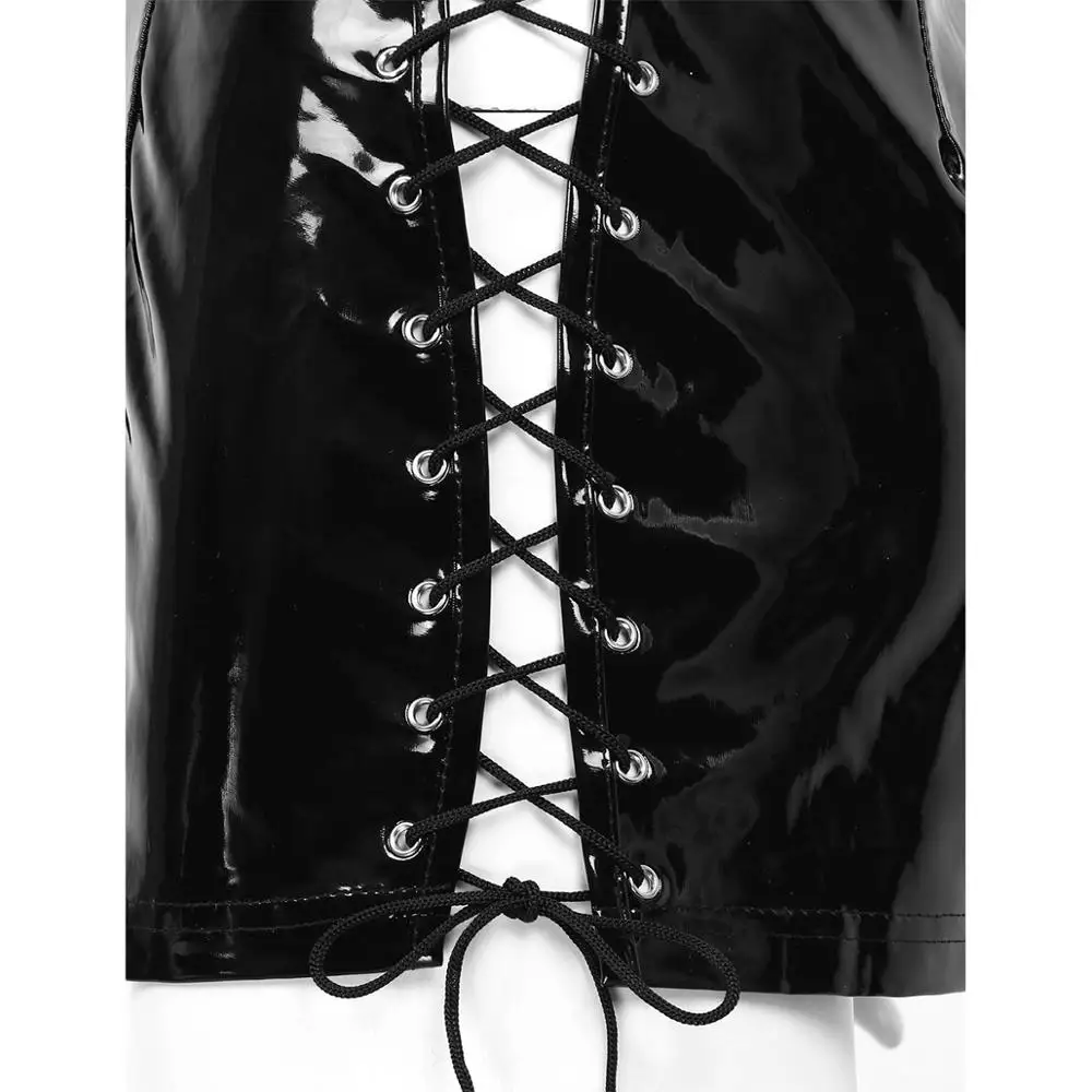 

Exotic Dresses Women Shiny Patent Leather Sexy Lingerie Bodycon Mini Dress Sleeveless Side Lace-up Sexy Dress Party Clubwear