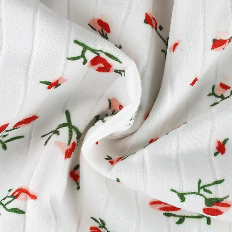 

2020 Floral Printed Kintted Spaghetti Strap Top Women White Cute Casual Sleeveless Camis Tops Tees Patchwork Lace Crop Top