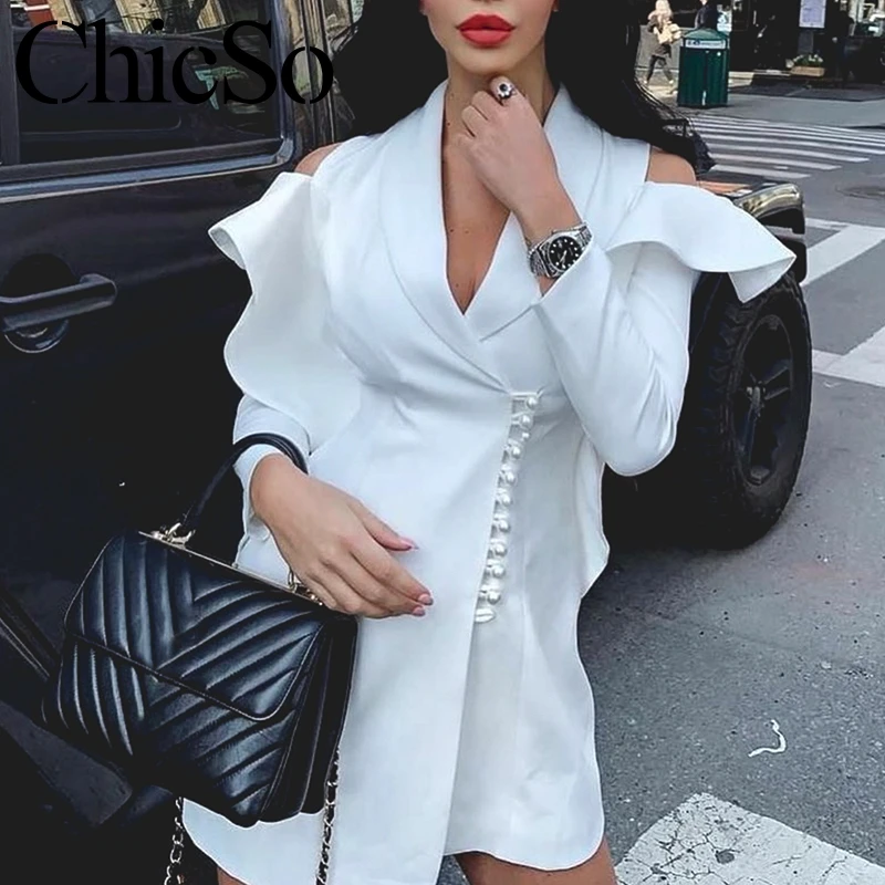 Женское платье с длинным рукавом MissyChilli мини оборками и жемчужными кнопками