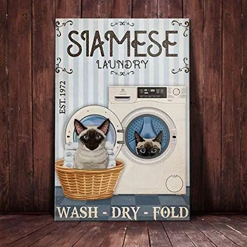 

Siamese Laundry was Dry Fold Poster Cat Tin Signs Vintage Metal Sign for Cafe Home Farm Supermarket Bar Pub Garage Hotel