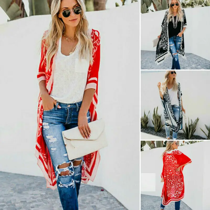 Накидка женская с цветочным принтом модная уличная кимоно в стиле бохо мягкая