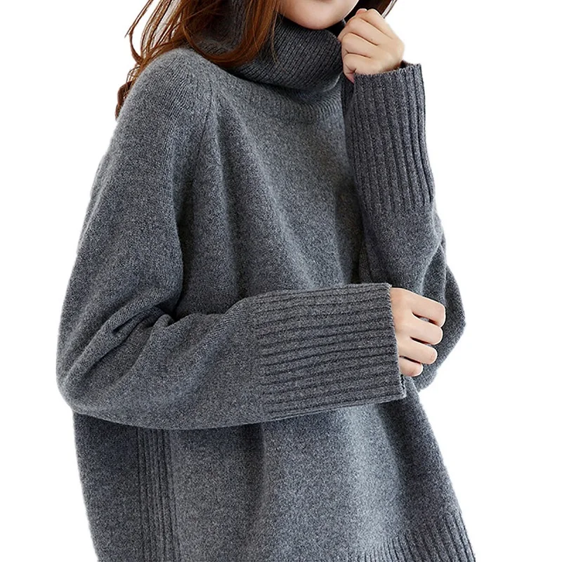 

WQJGR Turtleneck Sweater Long Sleeve Knit Sweater Women and Pullovers Thick High Quality Plus Size Loose