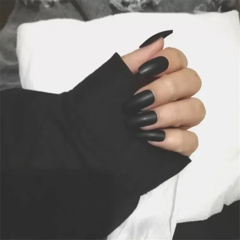 Матовые однотонные Черные накладные ногти в стиле панк 24 шт. черного цвета с
