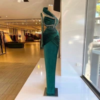 green elegant exquisite evening dress one shoulder floor length crystals sepcial ocasion saudi arabia dubai prom dress plus size