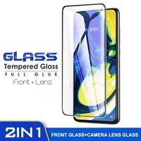 2 in 1 protective glass for samsung galaxy a51 a91 a71 a01 full cover front film a20 a30 a50 a70 s camera lens glass protector