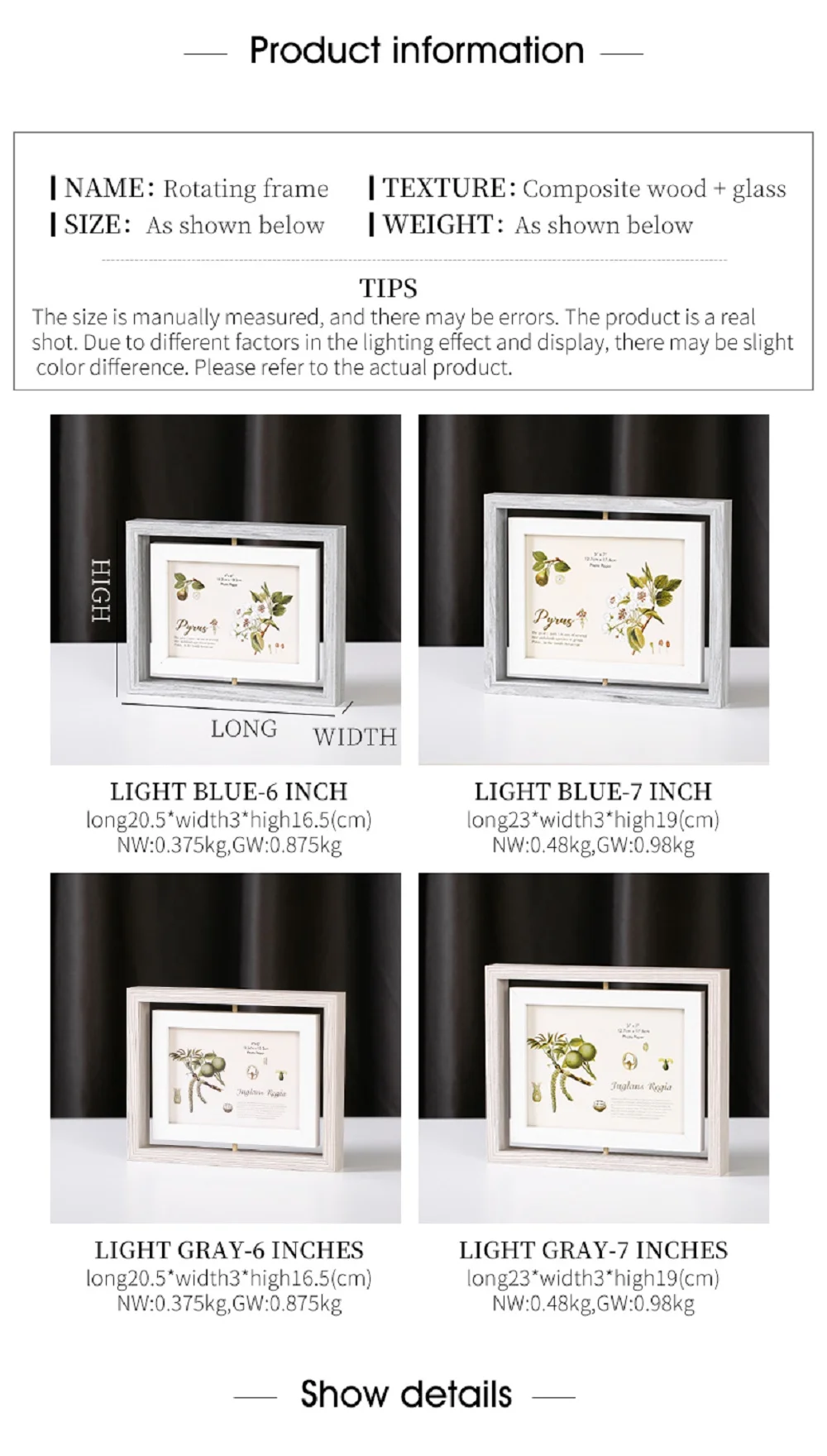 

Home decoration accessories wooden rotating photo frame simple picture frame living room bedroom office desktop decoration gift