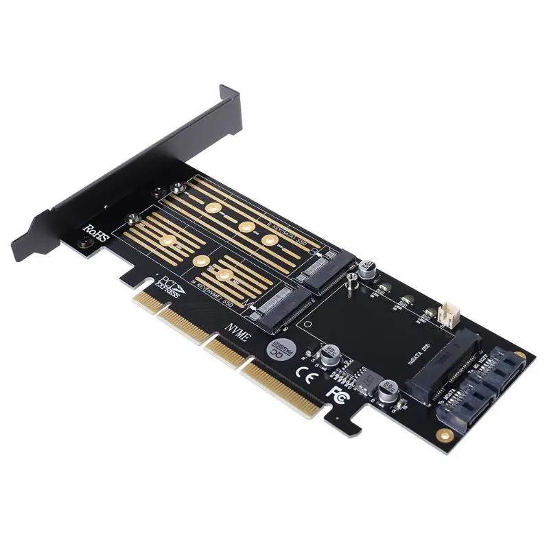 Новинка 2020 PCI E 3 0 X16 к M.2 SSD PCIE M2 адаптер Raiser M ключ B mSATA 2 x 7Pin SATA порт NVME AHCI в 1
