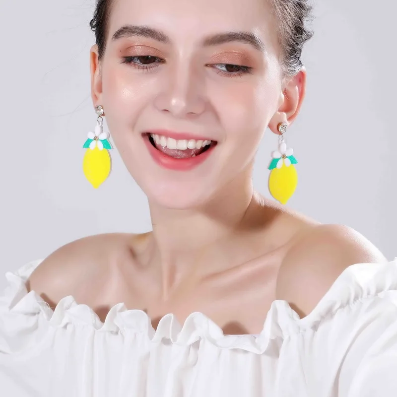 Акриловые фруктовые лимонные серьги для женщин цветок висячие новый дизайн