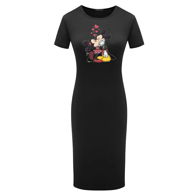 

Summer Women Dress Bodycon Minnie Mickey Print O Neck Girls Mini Fitted Casual Short Sleeve Fashion Pencil Dresses Femme Robes