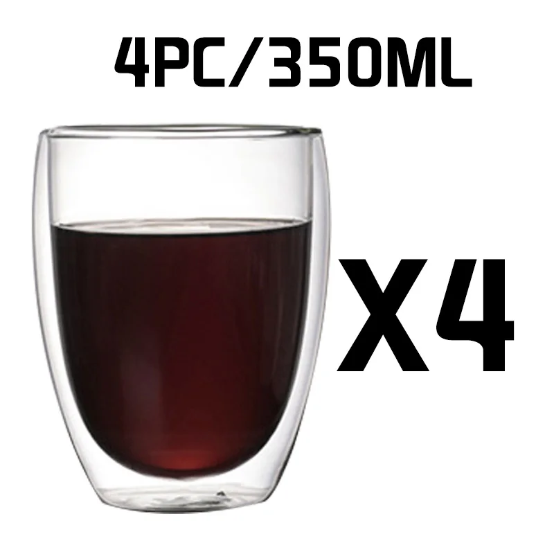 4PC No handle 350ML Кофейные кружки с ручкой чашки для напитков с двойными стенками, стеклянная чайная чашка с изоляцией, стакан для напитков, бокал для вина es - Цвет: 4PC No handle 350ML