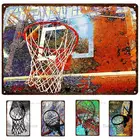 Баскетбольный металлический знак, красочный граффити, художественный постер, печатный на металле, винтажное настенное искусство, украшение для дома, металлическая пластина, спортивный стиль, олово