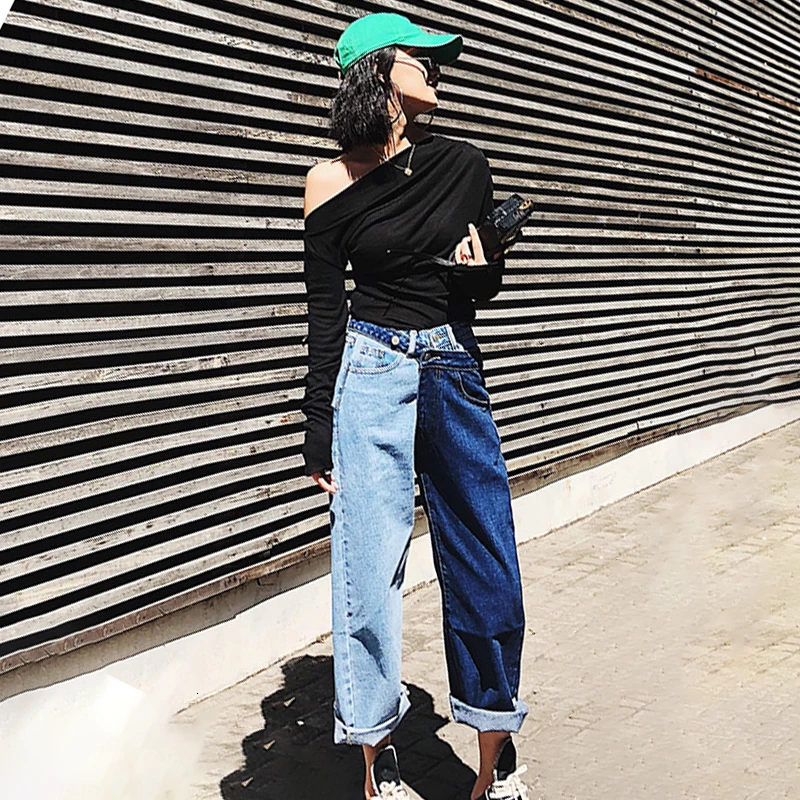 Женские джинсы с высокой талией CHICEVER летние длинные асимметричные брюки из