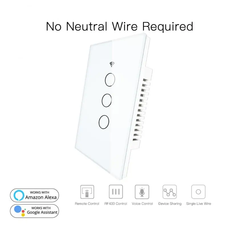 170 250 В RF433 WiFi умный настенный сенсорный выключатель без нейтрального провода