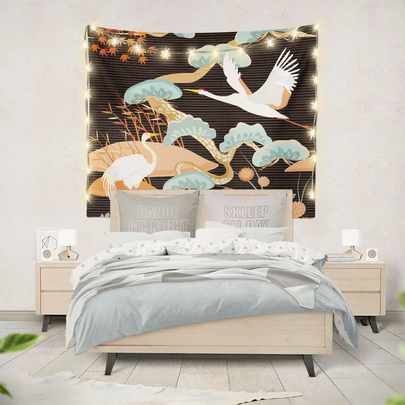 Japanese Crane Printed Tapestry Whale Arowana Deer Snake Totem Wall Hanging Tapestries Boho Bedspread Blanket Decor | Дом и сад