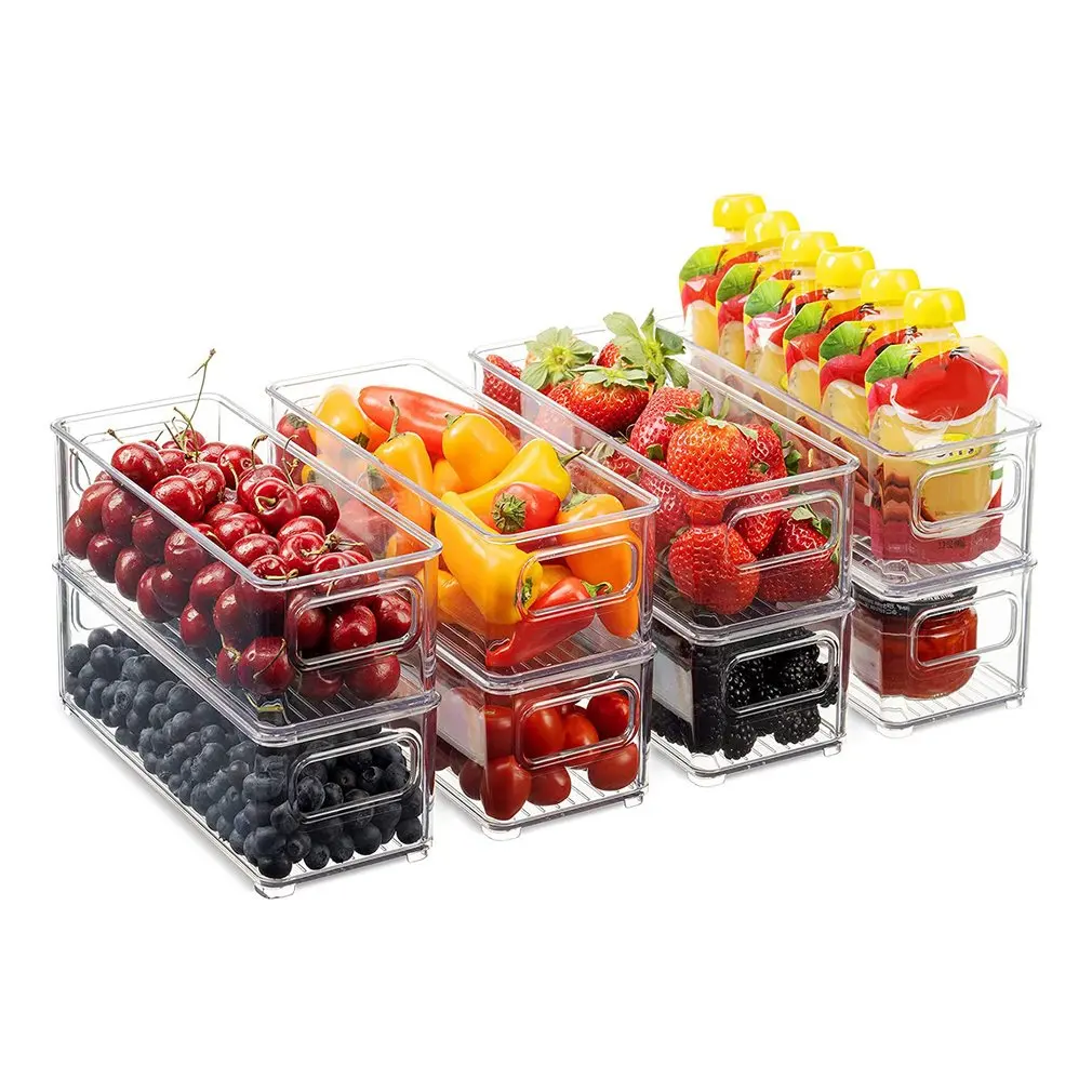 

Stackable Plastic Food Storage Bins Kitchen Refrigerator Organizer With Handles For Pantry Cabinets Clear Food Storage Rack