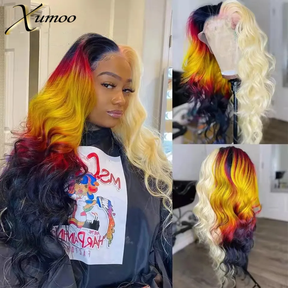 

Body Wave Lace Front Wig Rainbow Colored Brazilian Hair Human Wig Half 613 Blonde T Part Lace Wig Human Hair
