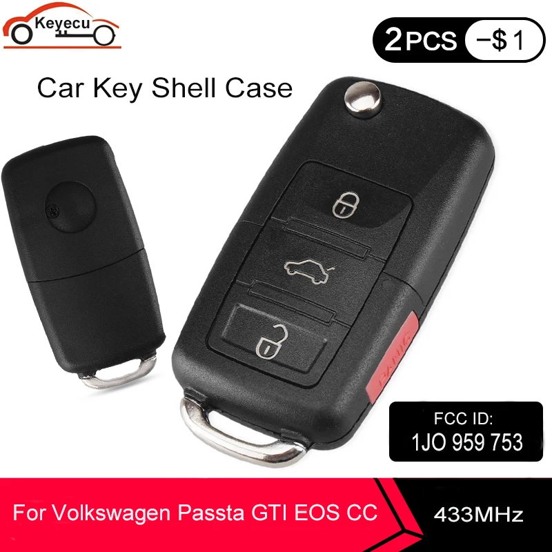 

KEYECU 10pcs Folding Remote Key Shell Case 3+1 Button for Volkswagen Jetta Passat Golf Only for 1JO 959 753 DJ or 1J0959753AM