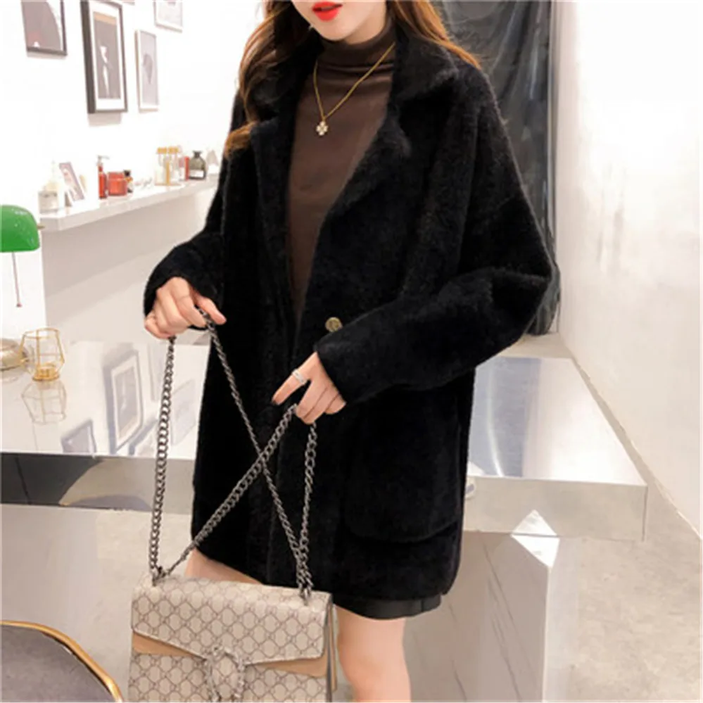 Женский кардиган из искусственной норки и кашемира элегантный однотонный теплый