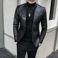2022 brand clothing fashion mens high quality casual leather jacket male slim fit business leather suit coatsman blazers s 3xl