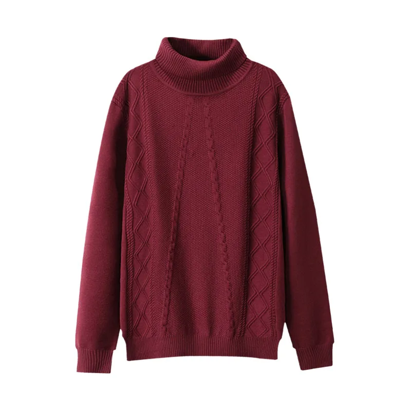 Turtleneck Sweater Men Winter Clothes Fashion Geometric Coarse Wool Knitted Jersey