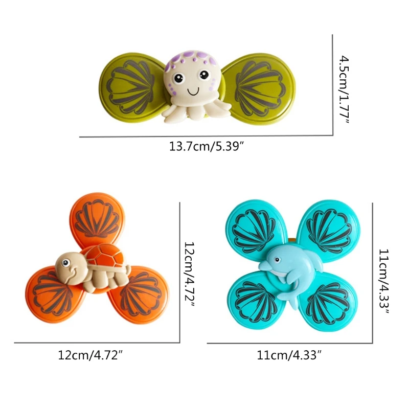 

3Pieces Suction Cup Spinner Bath Toy Bathtub Spinning Educational Water Playing Toy Shower Highchair Toy for Infant Baby