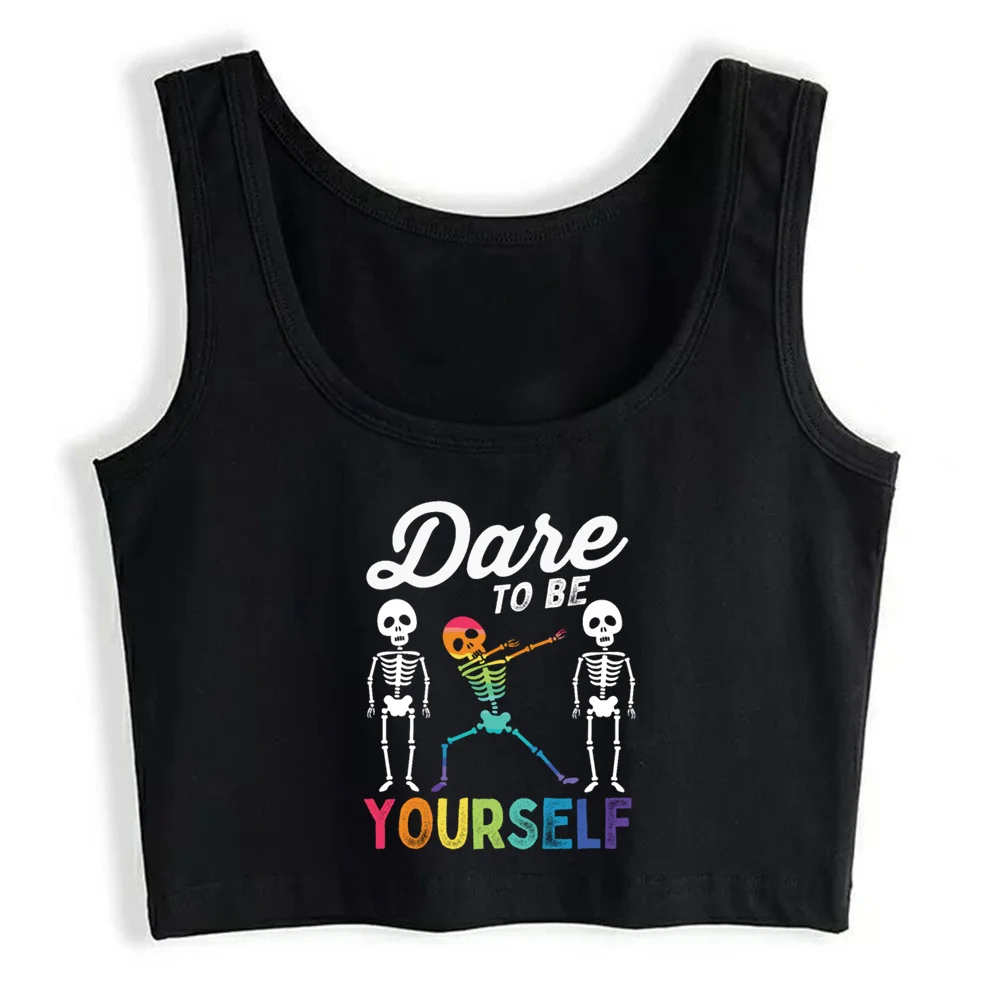

Crop Top Women Dare To Be Yourself Funny Skeleton Dab Lgbt Pride Gothic Harajuku Grunge Emo Tank Top Female Clothes