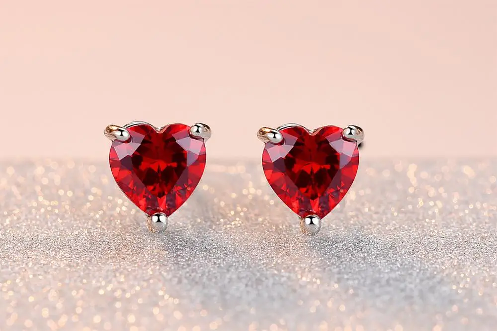 

Charm Female White Red Purple Crystal Jewelry Set Silver Color Stud Earrings For Women Cute Heart Zircon Wedding Chain Necklace