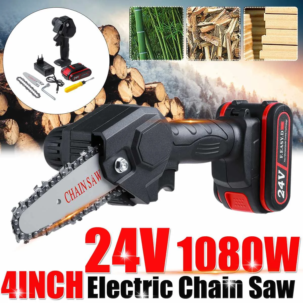 

4 Inch 1080W Mini Pruning Saw Electric Chainsaws Removable For Fruit Tree Garden Trimming With Lithium Battery One-Handedl