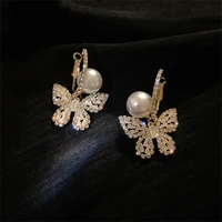 butterfly earrings women earrings bow knot pearl stud earrings inlaid with cubic zirconia sweet and lovely gift for girlfriend