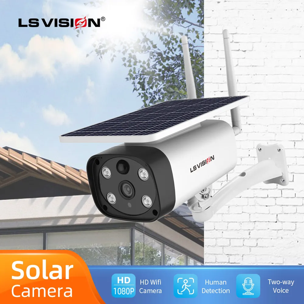 

LSVISION Outdoor Solar Security Camera 1080P Wireless WiFi Camera Solar Panel Rechargeable Battery Bullet PIR Motion Alarm